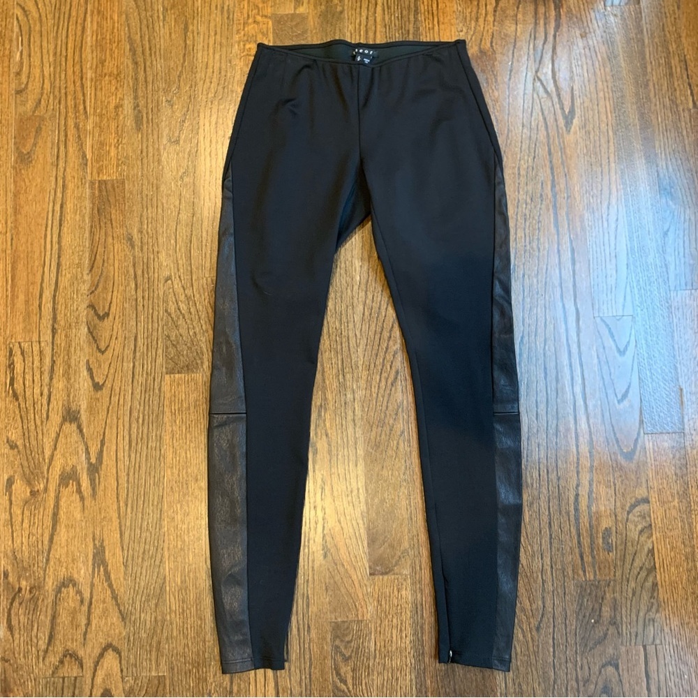 Theory Leather Panel Black Leggings Size Small